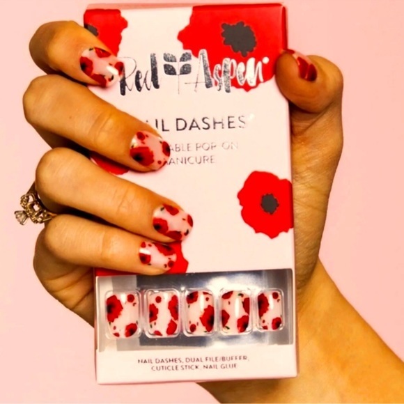 red aspen Other - Red‎ Aspen Manicure press on nails red poppy Floral For Phoebe set